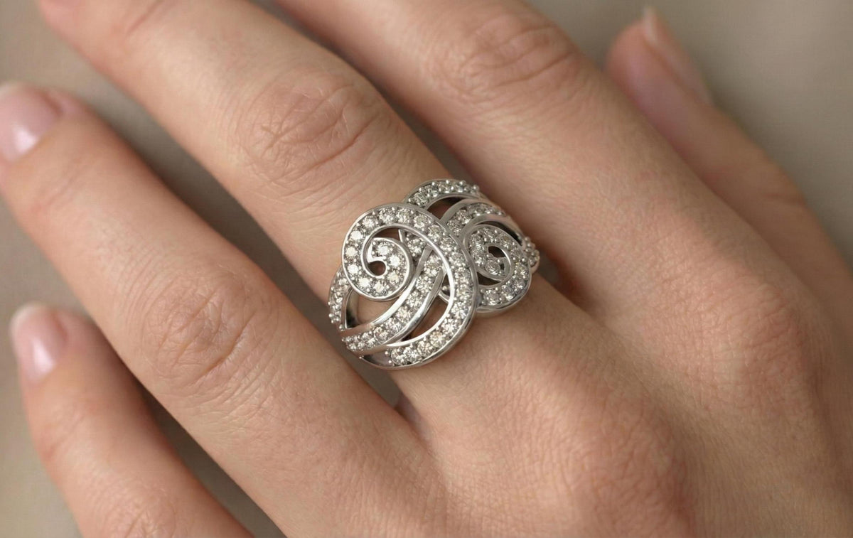 925 Sterling Silver Infinity Swirl Ring, Gold Plated Pave CZ Statement Ring, Luxury Designer Cocktail Ring for Women, Gift For Her