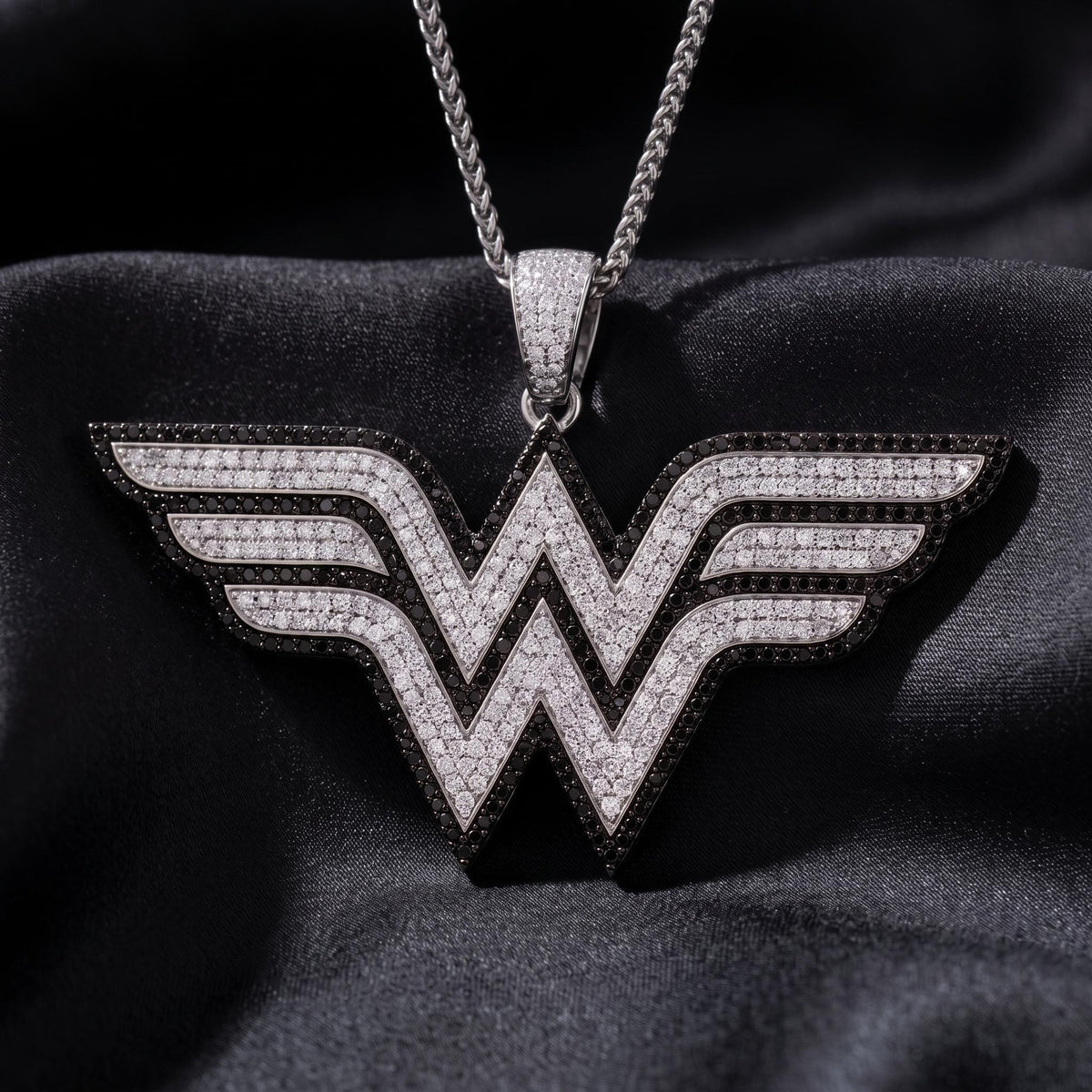 Rare Iced Out Wonder Woman Pendant | 925 Sterling Silver DC Superhero Jewelry | Gold Plated Comic Necklace | Hip Hop Bling gift for her