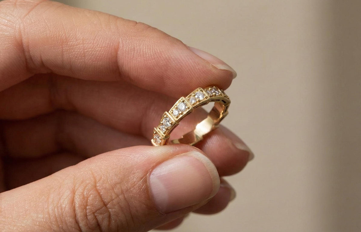Gold Vermeil Geometric Eternity Band, CZ Diamond Sterling Silver Stacking Ring