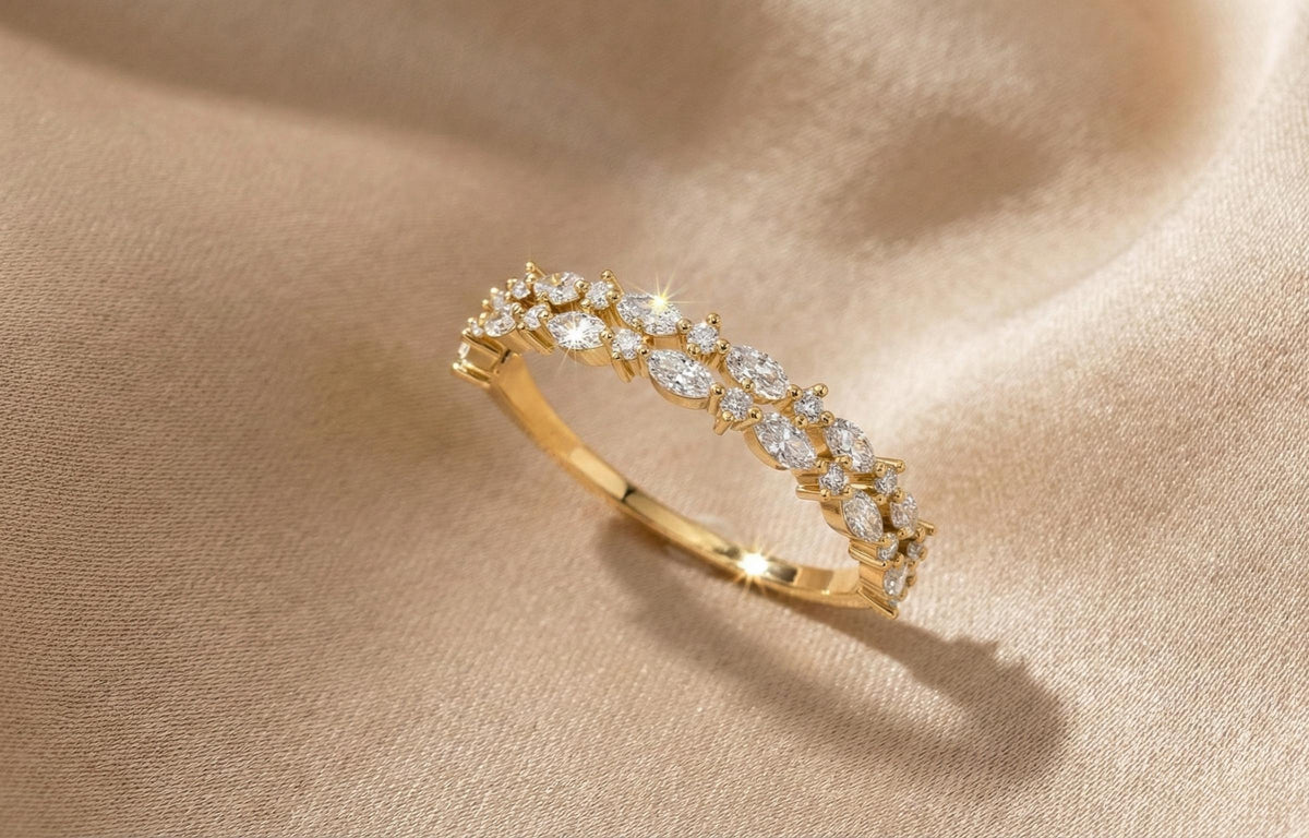 Gold Plated Sterling Silver Marquise Diamond Eternity Ring