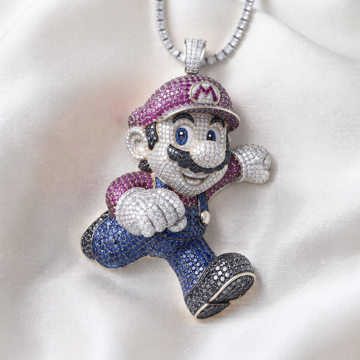 Rare Iced Out Super Mario Pendant | 925 Sterling Silver Gamer Jewelry | Hip Hop Charm | Gamers gift | Gift for her/him