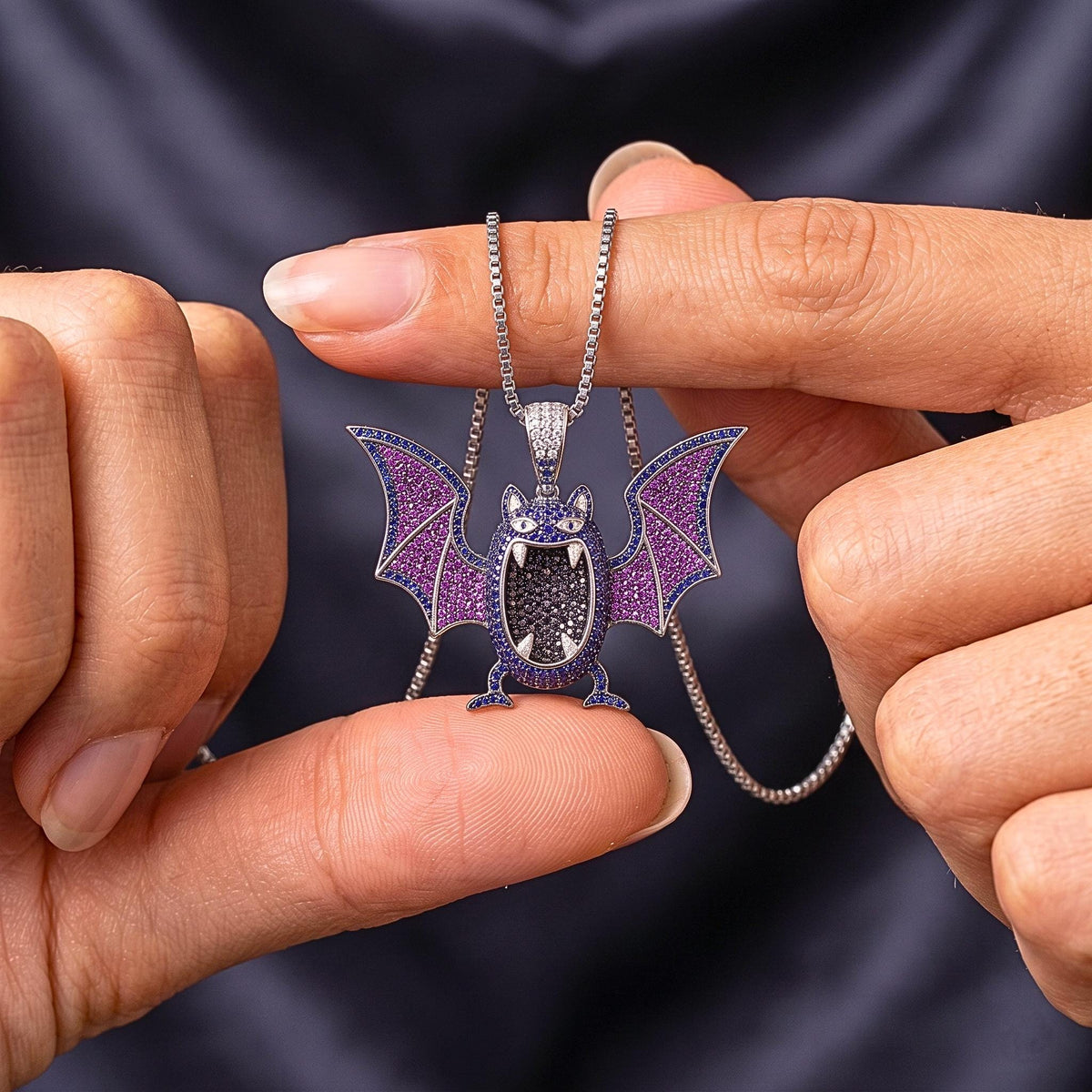 Rare Iced Out Golbat Pokémon Pendant 925 Sterling Silver • Custom Bat Jewelry • Halloween Hip Hop Charm • Gamer Nostalgia Gift for her/him