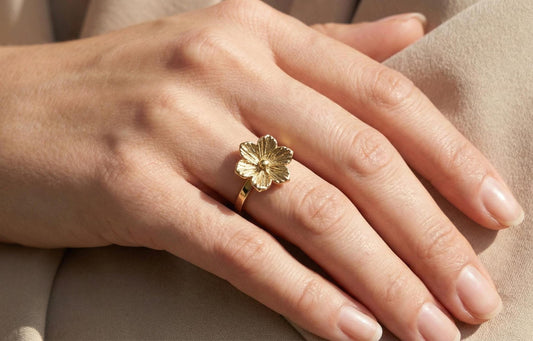 Handmade 925 Sterling Silver Flower Ring | Gold Finish Botanical Jewelry