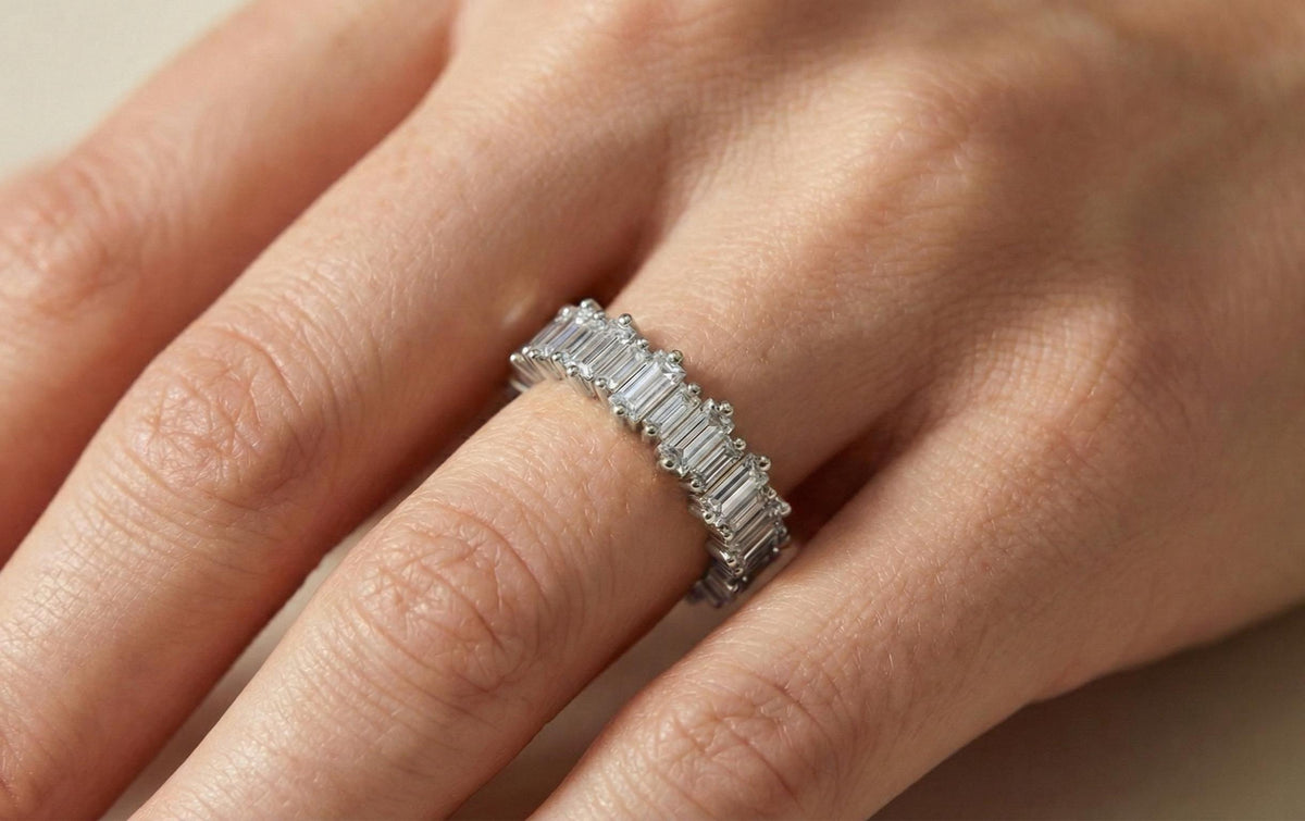 Baguette Cut 925 Sterling Silver Eternity Band Ring, Gold Vermeil Wedding Band, Full Baguette Stackable Ring, Minimalist Bridal Gift