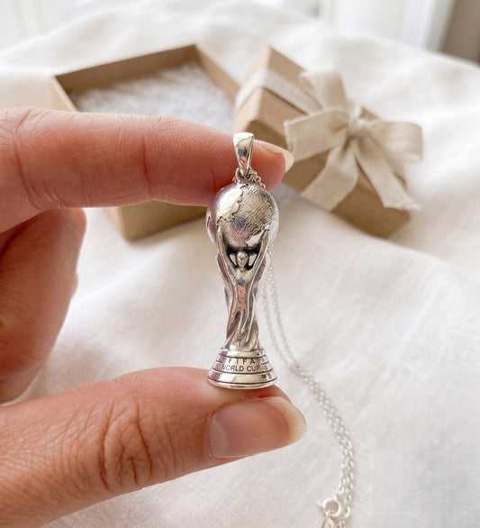 925 Sterling Silver Football Trophy Pendant | Soccer Champion Necklace | Sports Fan Jewelry | Yellow & Rose Gold Plated Gift for her/him