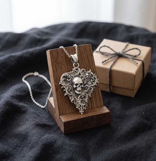 925 Sterling Silver Gothic Skull Pendant | Ornate Filigree Skeleton Necklace | Vintage Victorian Gothic Jewelry | Dark Academia Gift