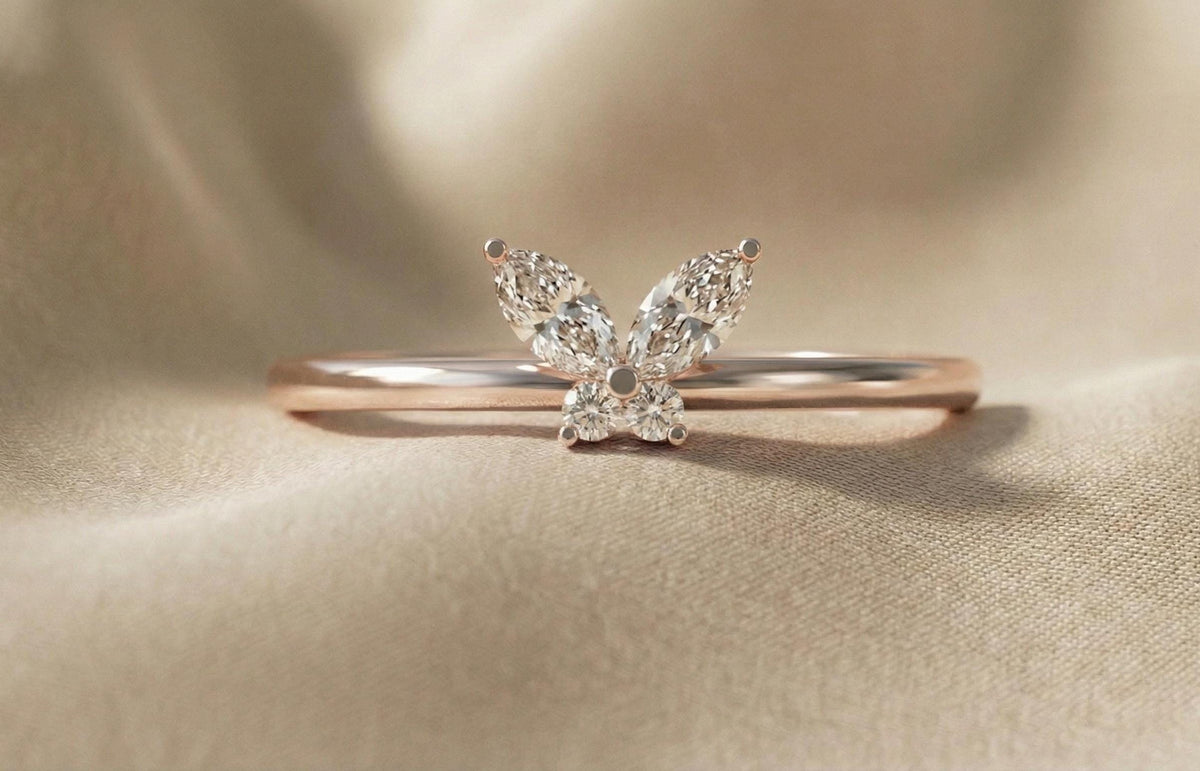 Butterfly Ring 925 Sterling Silver Gold, Marquise Diamond Style Ring, Dainty Minimalist Engagement Ring, Promise Ring Gift for Her