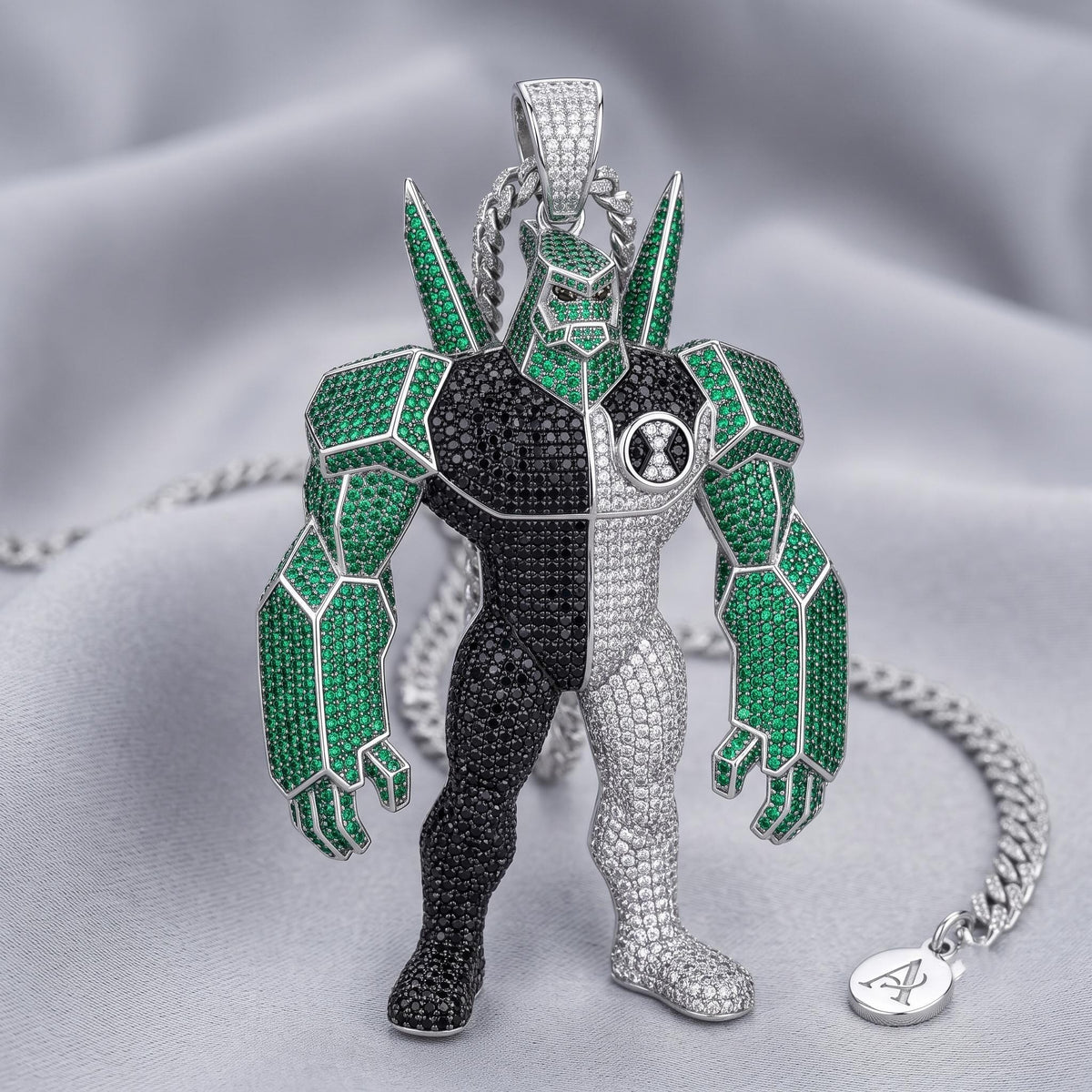 Rare Iced Out Ben 10 Diamond head Pendant | Custom 925 Sterling Silver Cartoon Jewelry | Hip Hop Character | Gold Plated Gift for him/her
