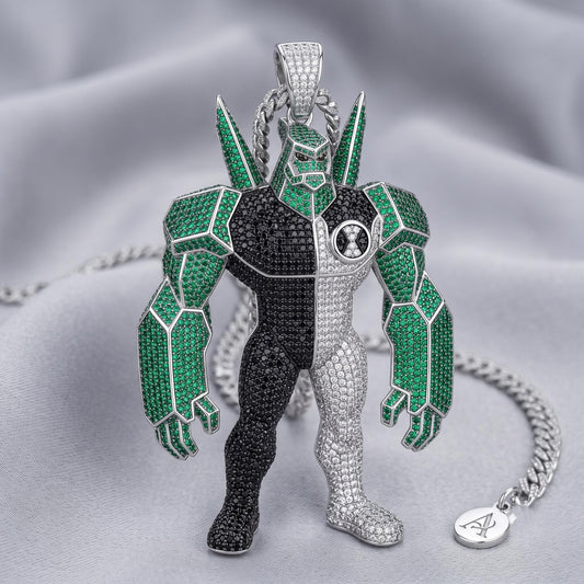 Rare Iced Out Ben 10 Diamond head Pendant | Custom 925 Sterling Silver Cartoon Jewelry | Hip Hop Character | Gold Plated Gift for him/her