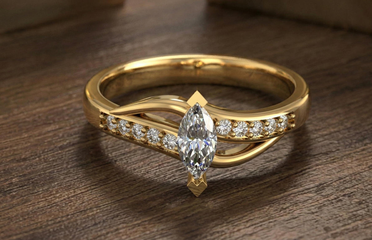 925 Sterling Silver Marquise Cut Engagement Ring, Gold Vermeil Diamond Ring, Promise Ring, Minimalist Bridal Ring, Dainty Gift For Her