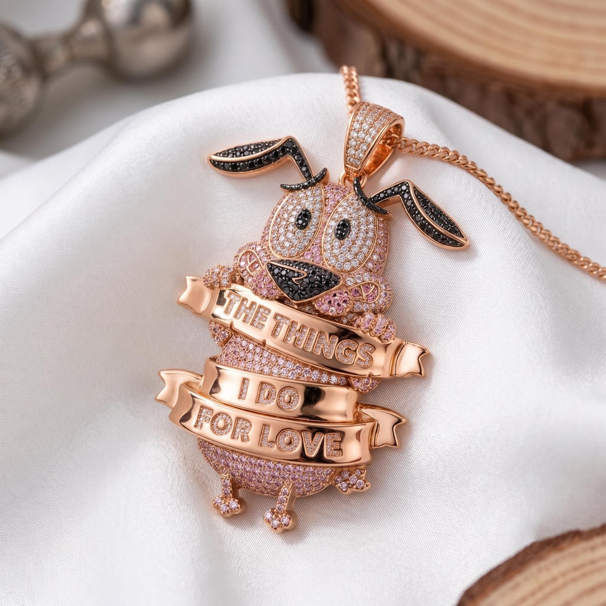 Rare Iced Out Nostalgic Cartoon Dog Pendant | 925 Sterling Silver  "The Things I Do For Love" | Gold Plated Hip Hop Jewelry Gift for her/him