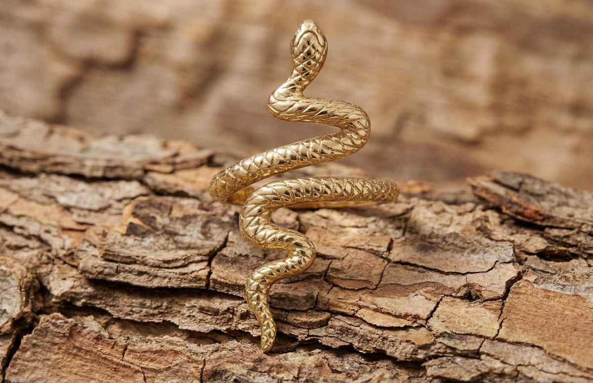 Snake Ring 925 Sterling Silver Gold, Serpent Wrap Ring Adjustable, Statement Animal Ring, Minimalist Boho Jewelry Gift for Her