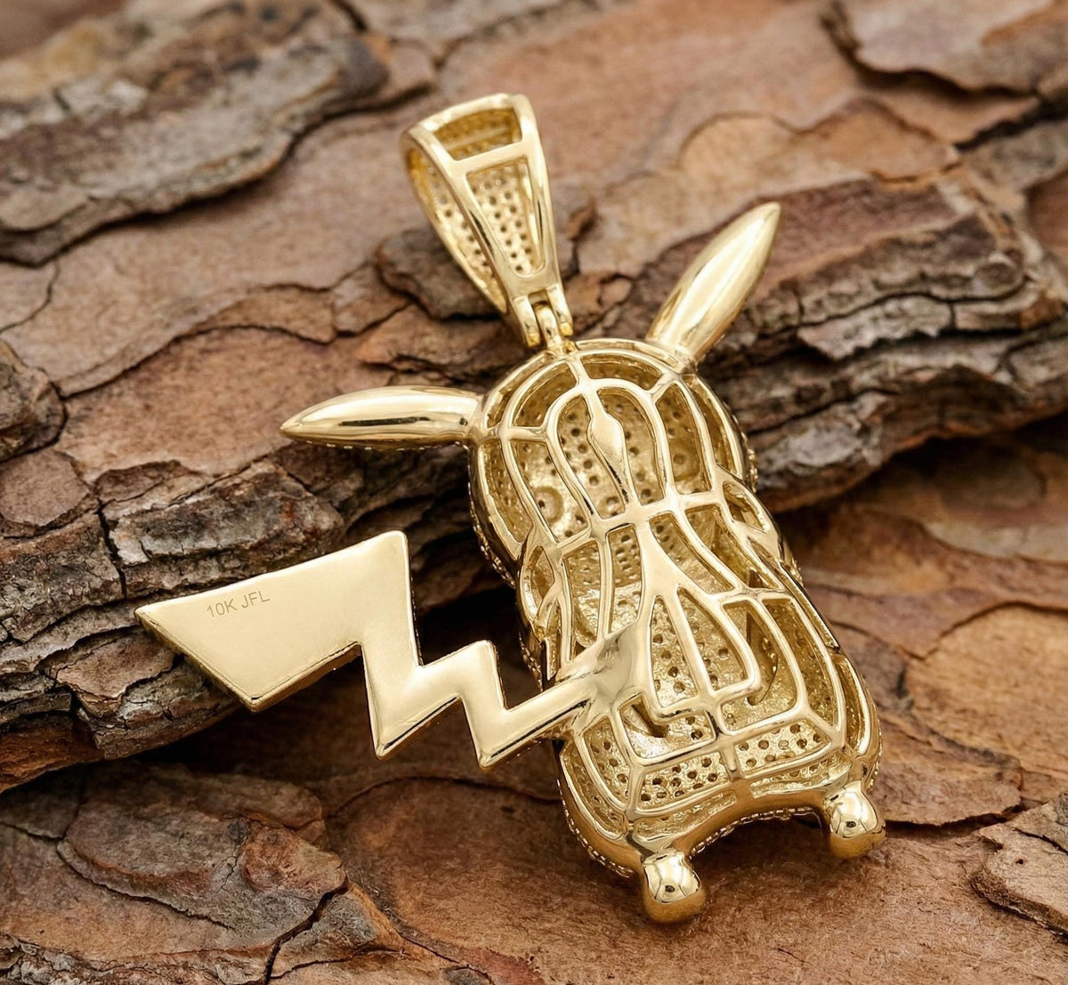 Iced Out Pikachu Pendant, 14k Gold, CZ Sterling Silver Necklace