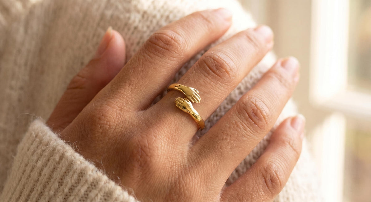 Adjustable Hug Ring, 925 Sterling Silver Embrace Ring, Long Distance Relationship Gift, Best Friend Gift, Rose Gold or Yellow Gold Plated