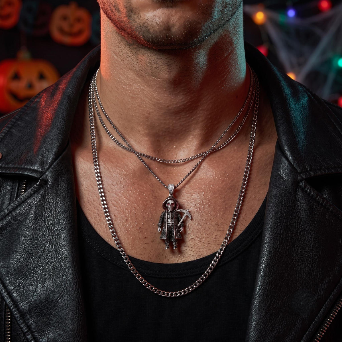 Rare Iced Out Grim Reaper Pendant | 925 Sterling Silver Halloween  Skeleton | Gold Plated Jewelry | Hip Hop Charm Gift for her/him