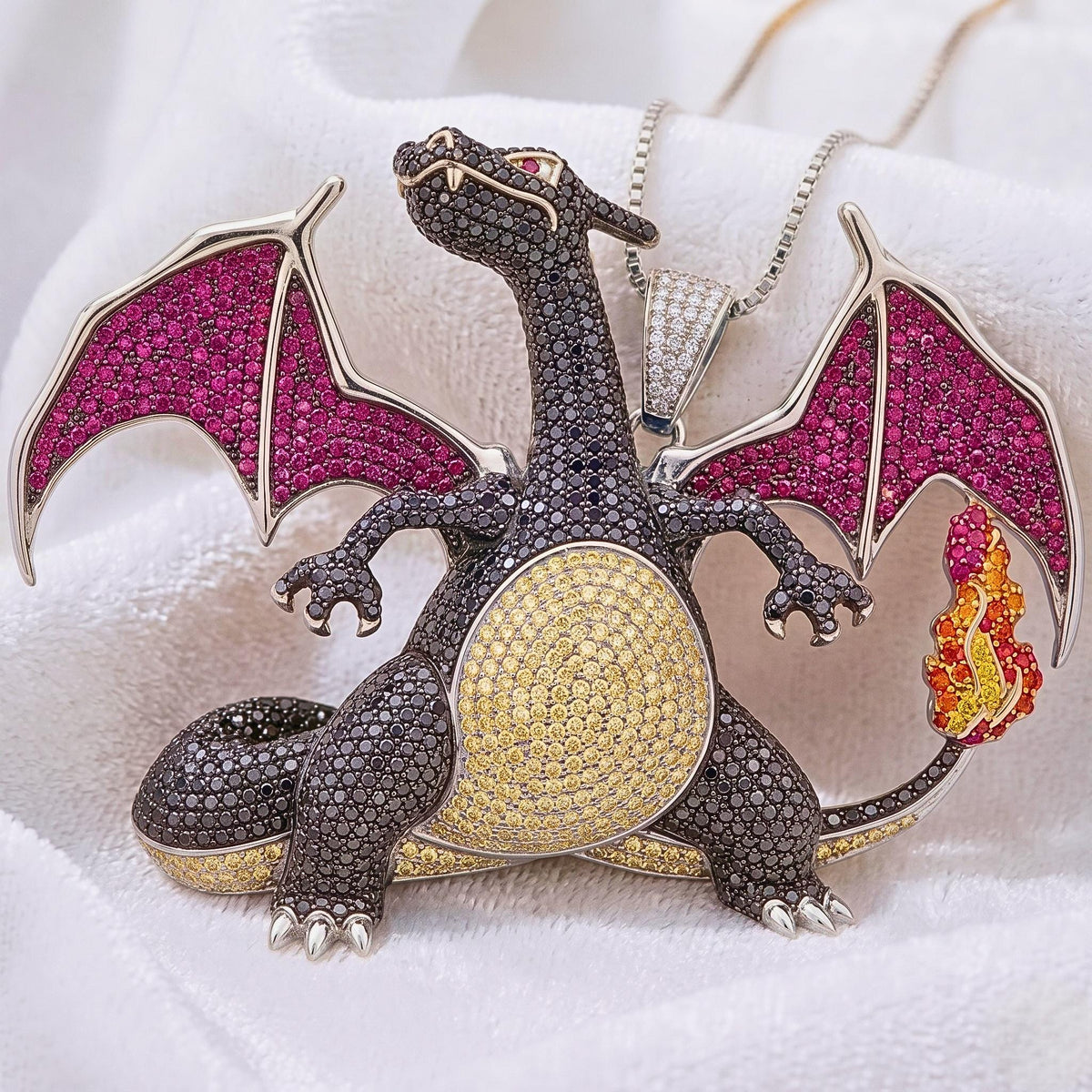 Rare Iced Out Shiny Charizard Pokemon Pendant | 925 Sterling Silver Anime Jewelry Custom Hip Hop Gamer Charm Pop Culture Bling Gift for her