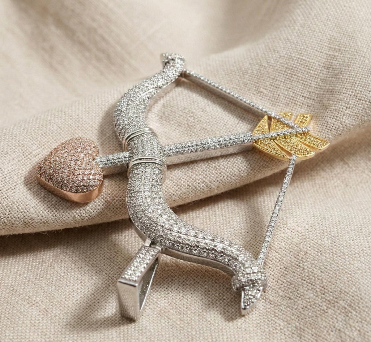 Diamond Bow and Arrow Pendant | Sterling Silver Sagittarius Necklace | Cupid Love Charm | Pave Archery Jewelry | Valentine's Gift for Her
