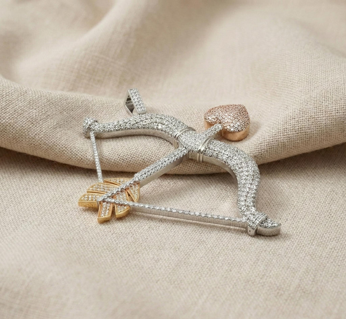 Diamond Bow and Arrow Pendant | Sterling Silver Sagittarius Necklace | Cupid Love Charm | Pave Archery Jewelry | Valentine's Gift for Her