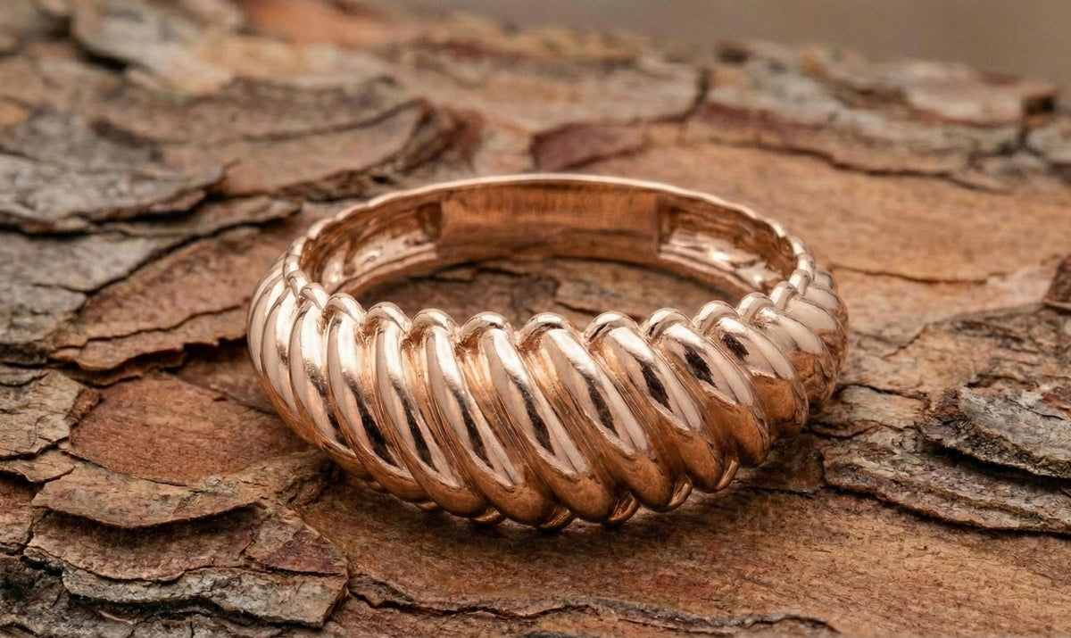 Silver Twisted Dome Ring, Bold Ribbed Statement Band, Minimalist Jewelry