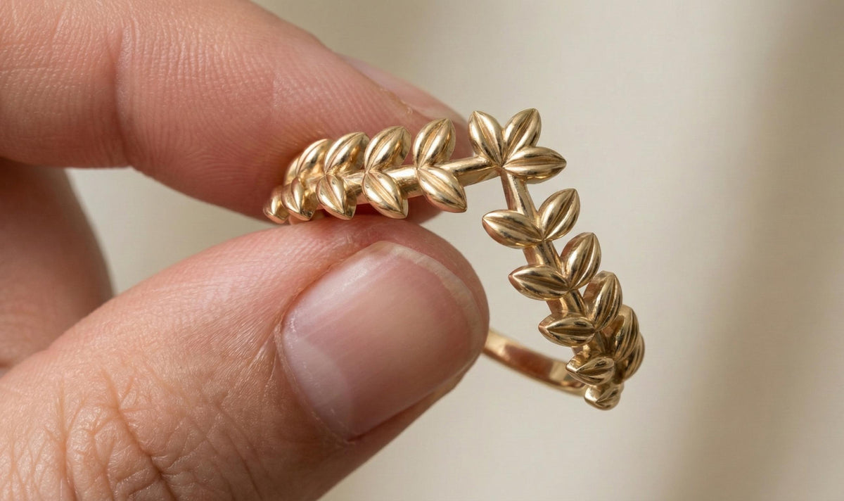 Gold Leaf Vine Ring | 925 Sterling Silver Floral Band