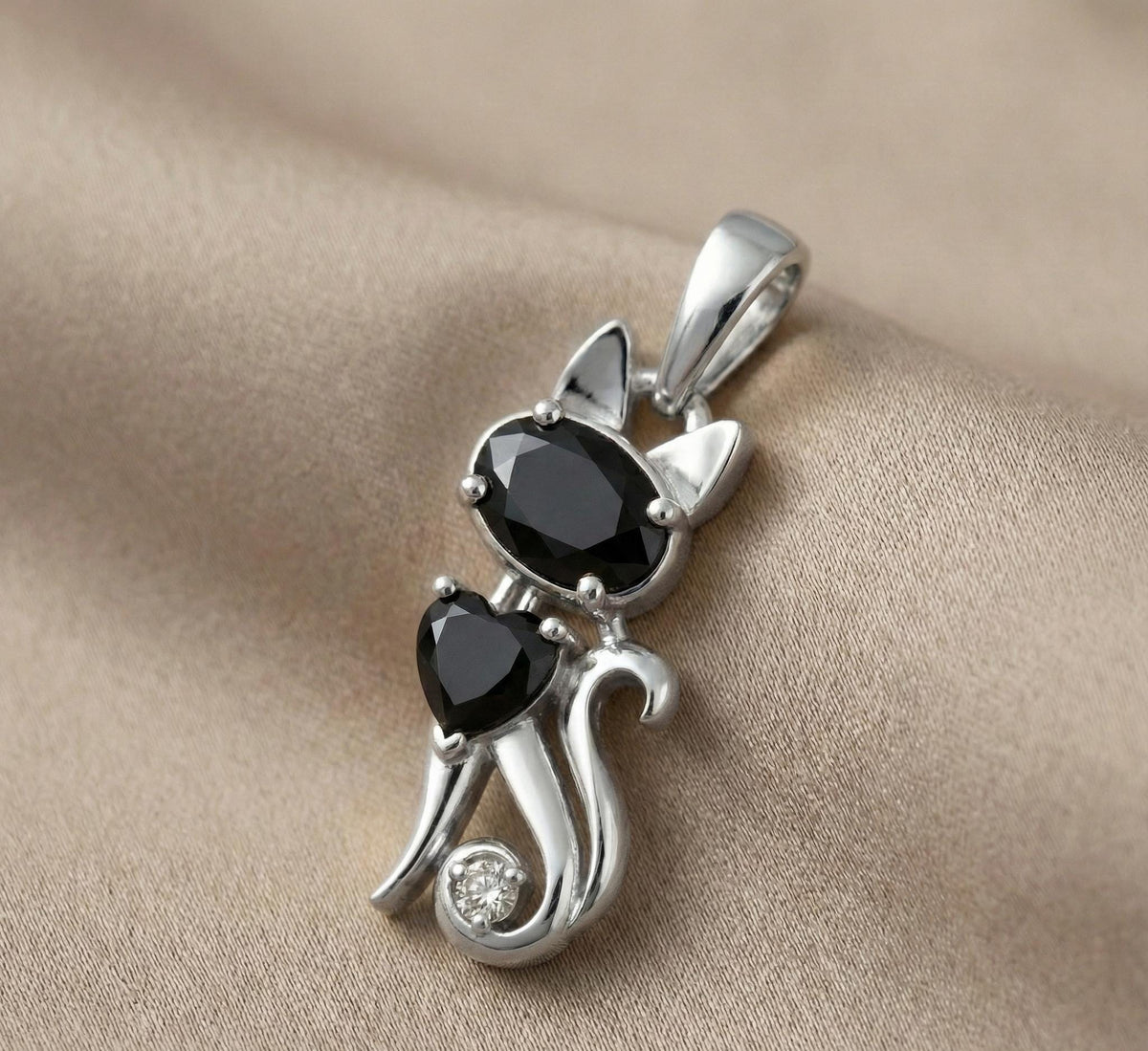 Gold Plated Sterling Silver Black Cat Necklace, Onyx Animal Charm