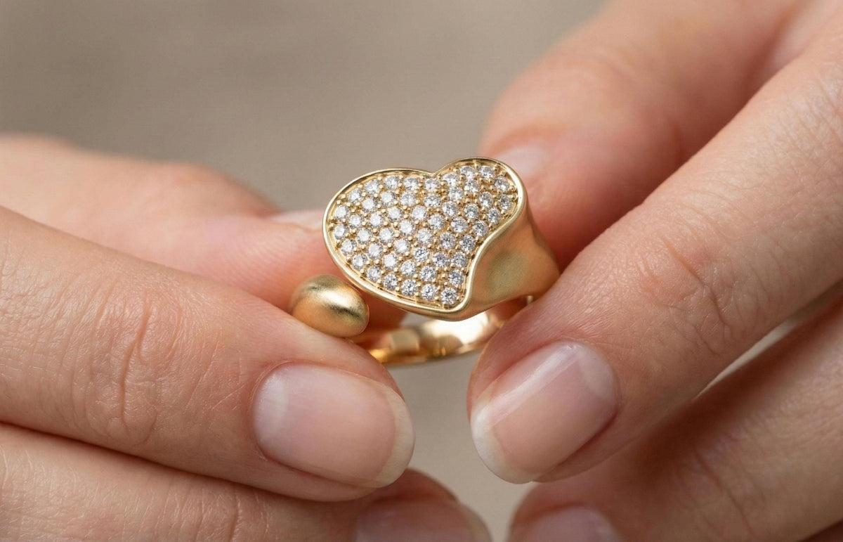 925 Sterling Silver Heart Ring for Women, Gold Plated Pavé CZ Love Ring, Romantic Gift, Promise Ring, Valentine Jewelry