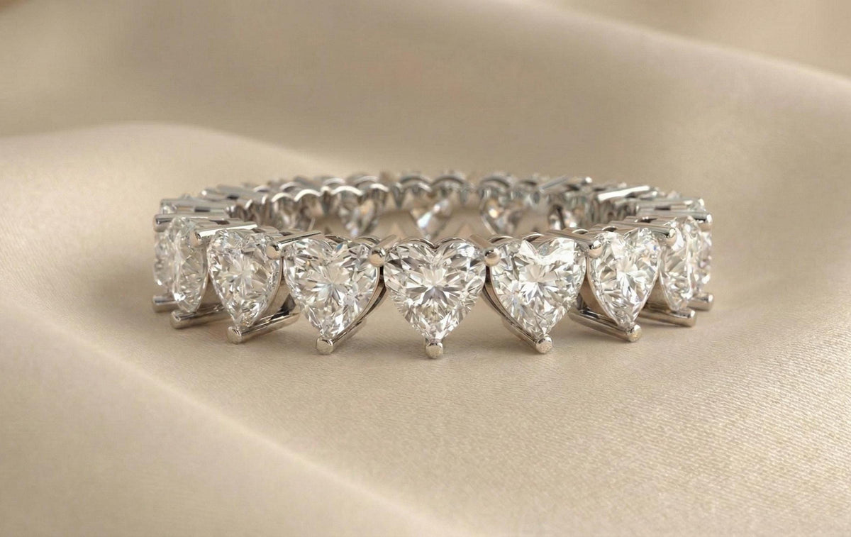 925 Sterling Silver Heart Eternity Ring, Heart Cut Diamond Wedding Band, Full Eternity Promise Ring, Gold Plated Ring, Gift For Her
