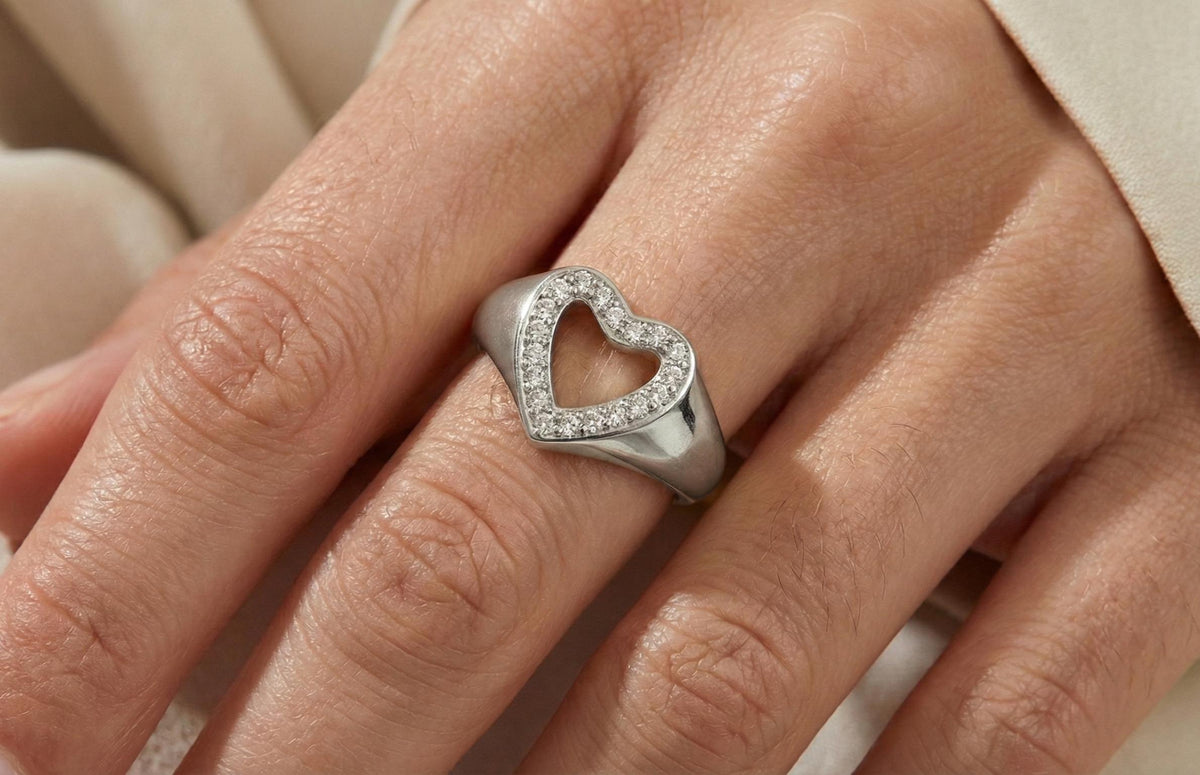 Gold Plated Sterling Silver Heart Ring, Diamond Promise Ring, Gift For Her, Dainty Heart Ring