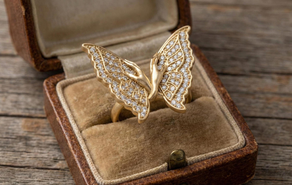 925 Sterling Silver RING Butterfly Ring Gold Butterfly Statement Ring, Diamond CZ Butterfly Wing Ring Luxury Butterfly Jewelry, Gift For Her