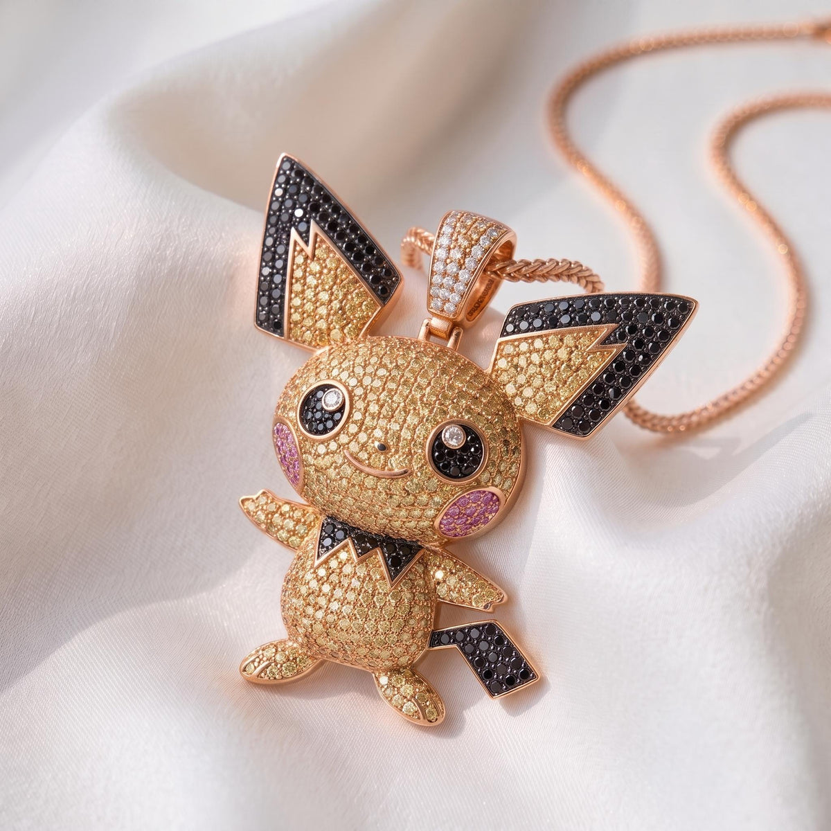 Rare Iced Out Pichu Pokémon Pendant 925 Sterling Silver • Custom Anime Jewelry Gamer Gift • Hip Hop Charm • Geek Pendant Gift for her/him