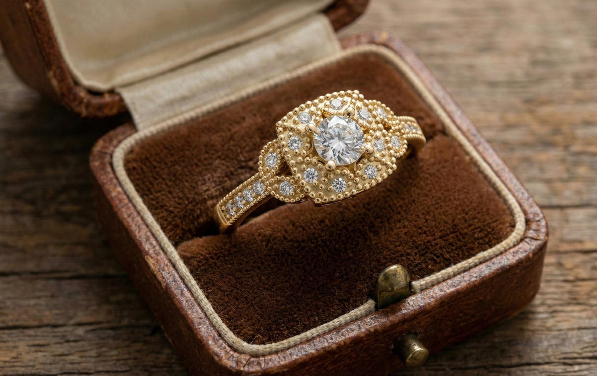 925 Sterling Silver Vintage Halo Engagement Ring for Women, Gold Plated Art Deco Diamond Ring, Promise Ring, Bridal Wedding Jewelry Gift