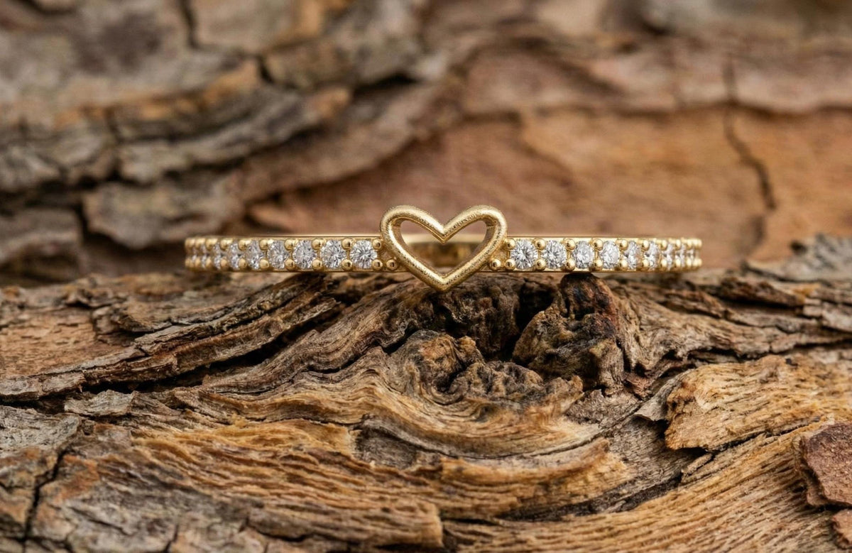 Gold Heart Ring 925 Sterling Silver, Romantic Love Ring, Dainty Diamond Heart Band, Anniversary Gift Jewelry for Her, gift for her or they