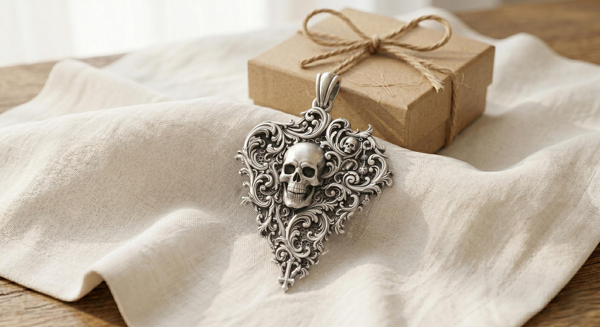 925 Sterling Silver Gothic Skull Pendant | Ornate Filigree Skeleton Necklace | Vintage Victorian Gothic Jewelry | Dark Academia Gift
