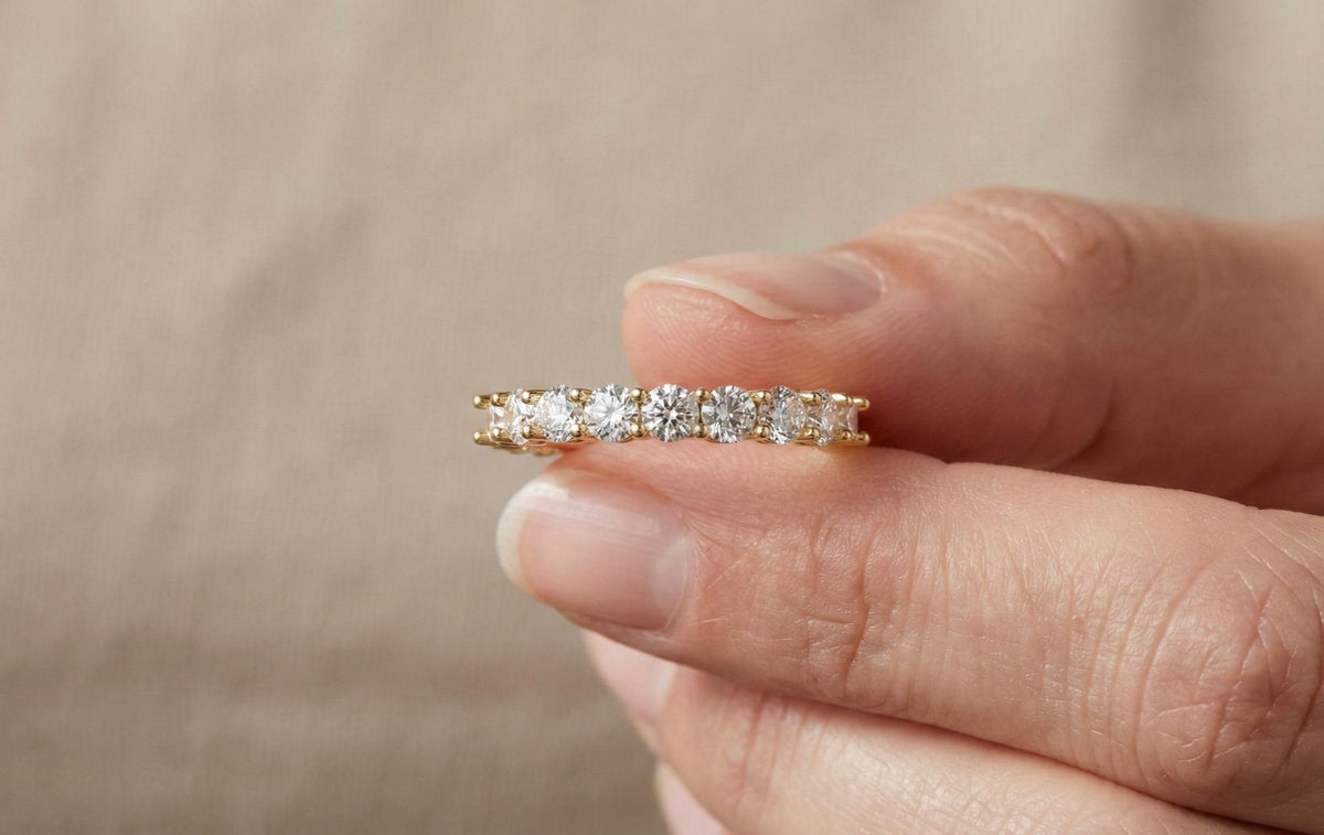925 Sterling Silver Diamond Half Eternity Ring, Gold Vermeil Wedding Band, Minimalist Stackable Ring, Anniversary Gift for Her,