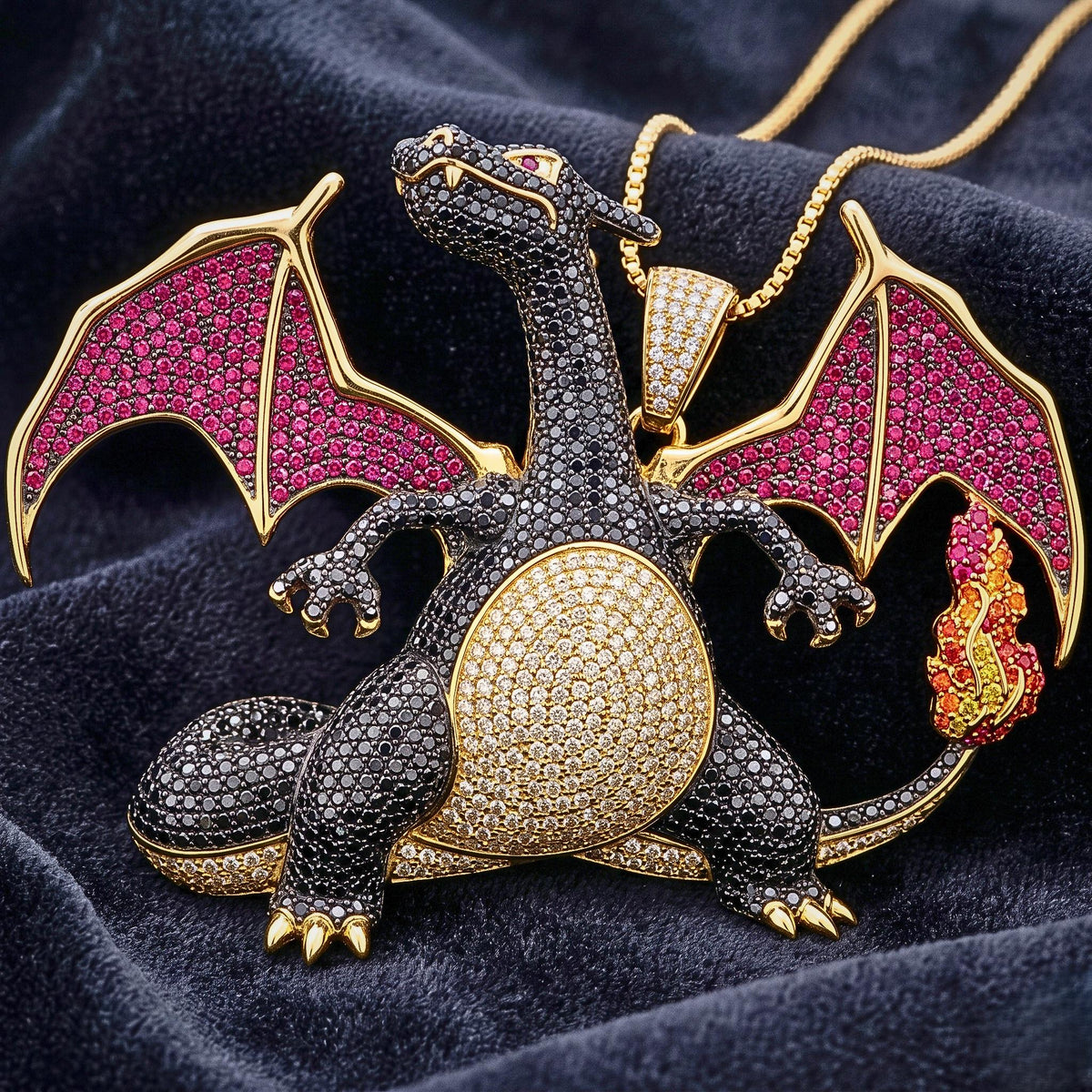 Rare Iced Out Shiny Charizard Pokemon Pendant | 925 Sterling Silver Anime Jewelry Custom Hip Hop Gamer Charm Pop Culture Bling Gift for her