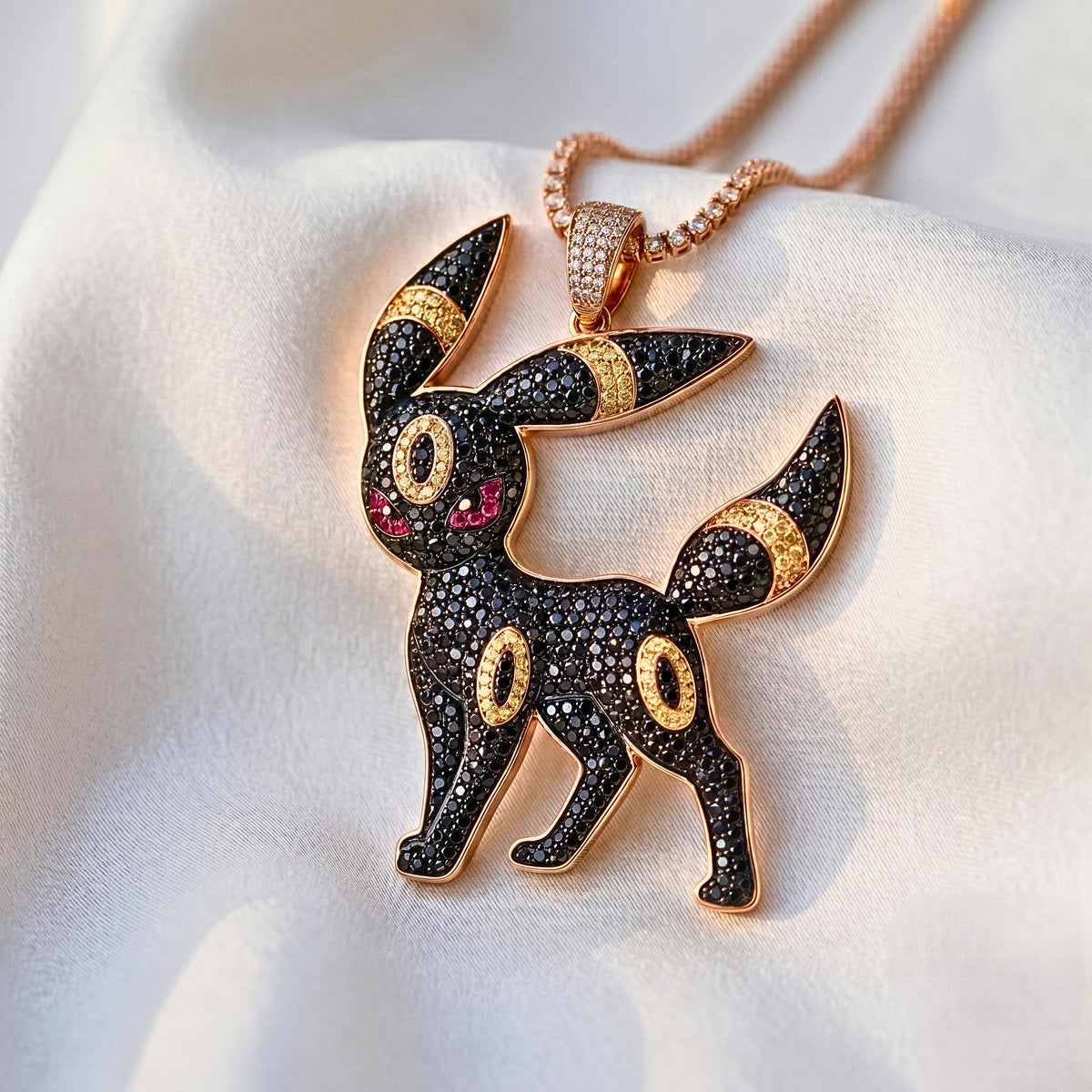 Umbreon Pendant Necklace | Sterling Silver Iced Out Anime Charm, Gamer Gift
