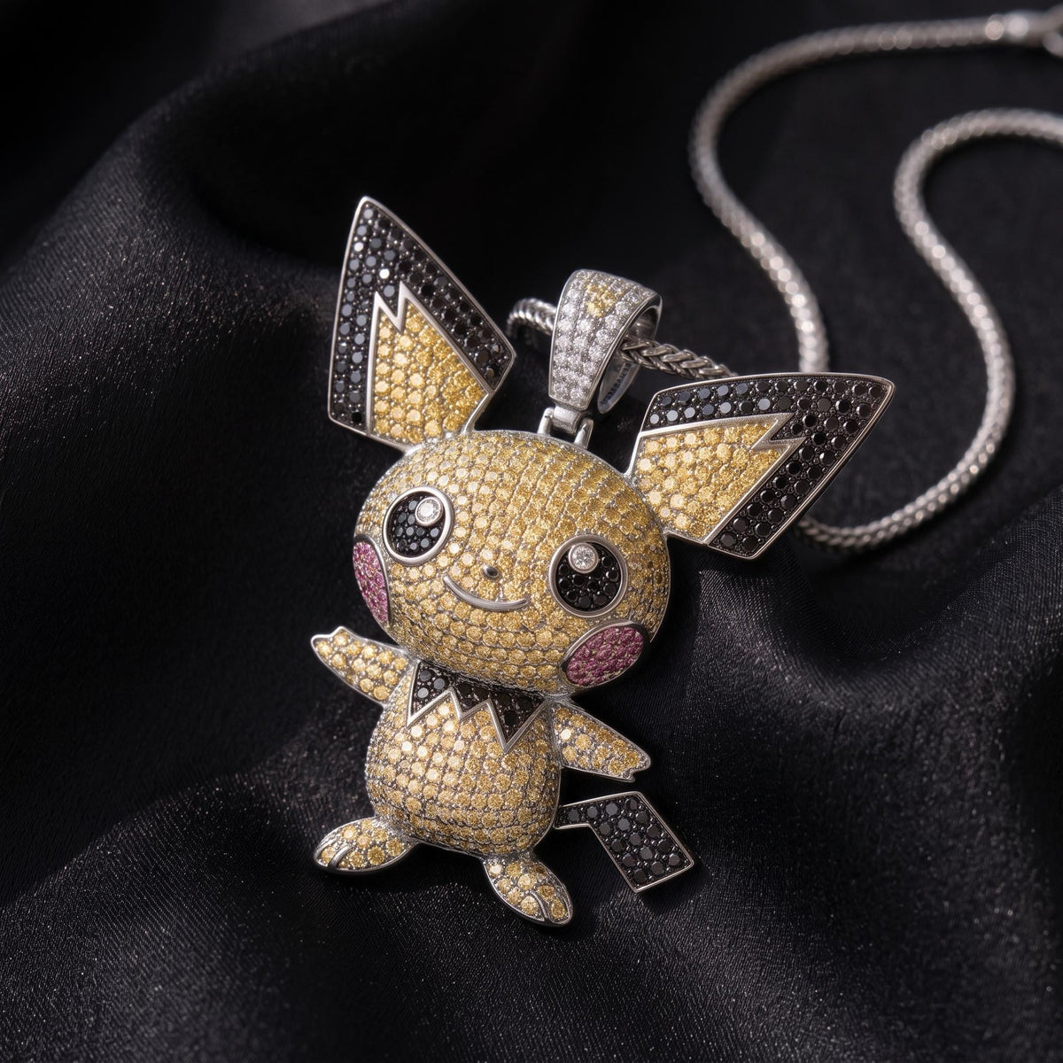 Rare Iced Out Pichu Pokémon Pendant 925 Sterling Silver • Custom Anime Jewelry Gamer Gift • Hip Hop Charm • Geek Pendant Gift for her/him