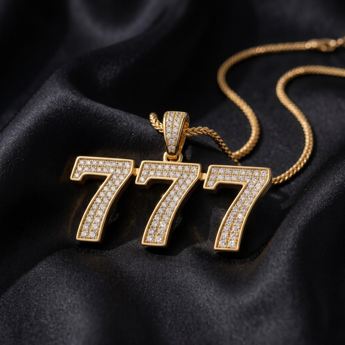 Rare Iced Out Lucky 777 Angel Number Pendant | 925 Sterling Silver Manifestation Necklace | Gold Plated Numerology Charm | Gift for her/him
