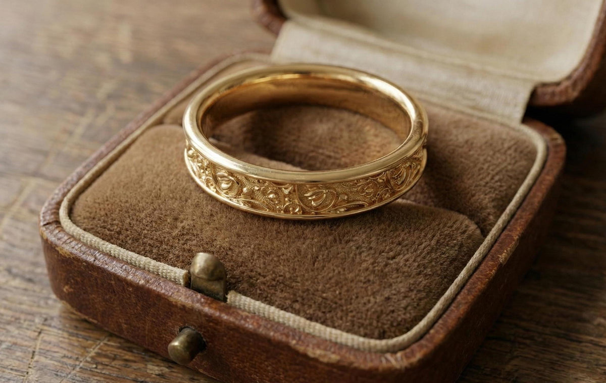 Gold Floral Wedding Band | Vintage Art Nouveau Scroll Ring | Engraved Flower Eternity Ring | Nature Inspired Garden Jewelry | Gift for Her