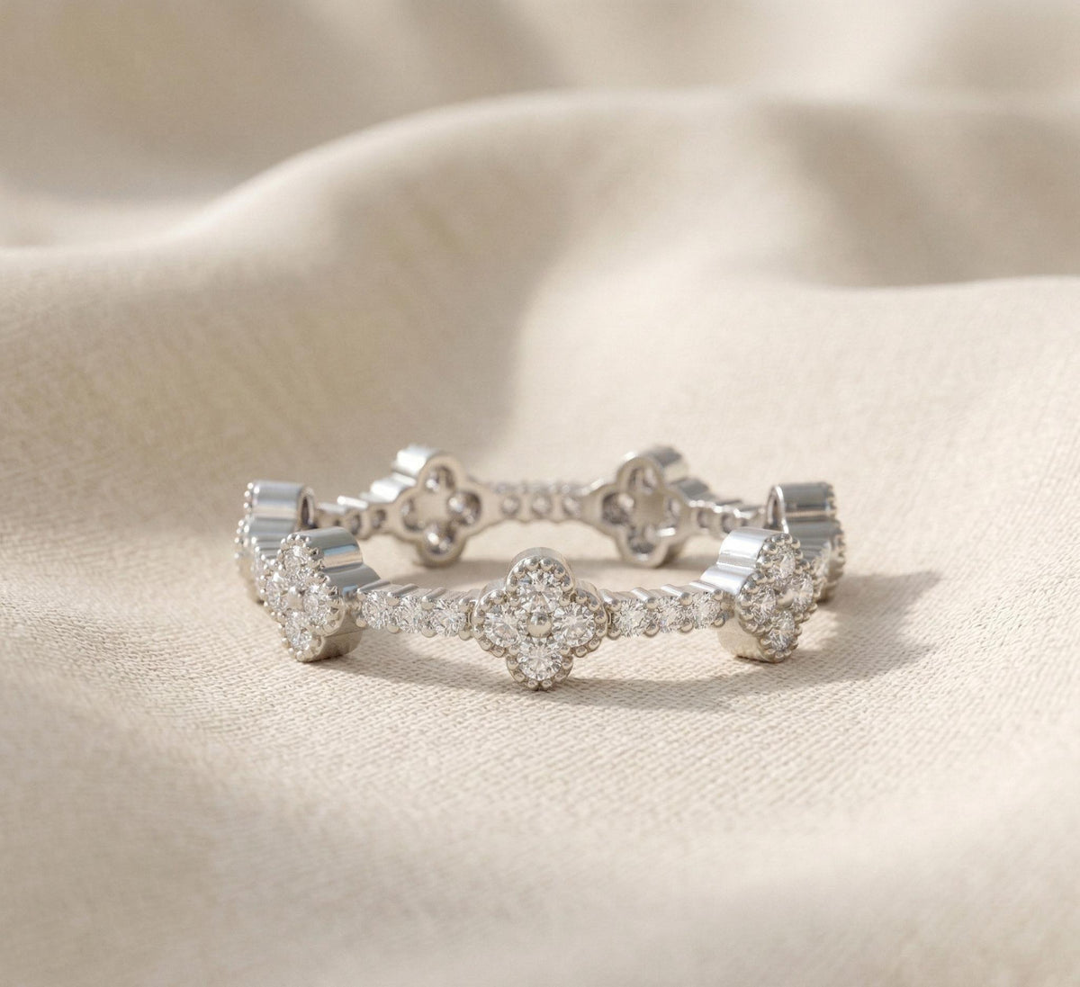 925 Sterling Silver Four Leaf Clover Diamond Ring, Gold Vermeil Floral Cluster Ring, Dainty Diamond Clover Band, Gift For Her,