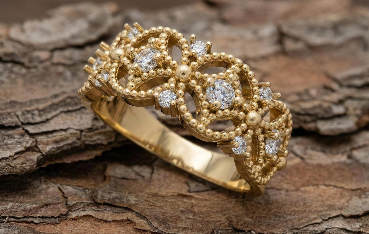 Vintage Floral Diamond Band | 925 Sterling Silver Eternity Ring