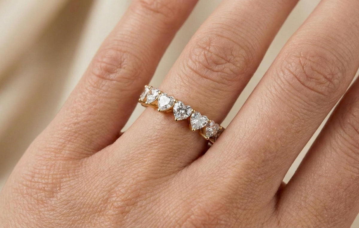 925 Sterling Silver Heart Eternity Ring, Heart Cut Diamond Wedding Band, Full Eternity Promise Ring, Gold Plated Ring, Gift For Her