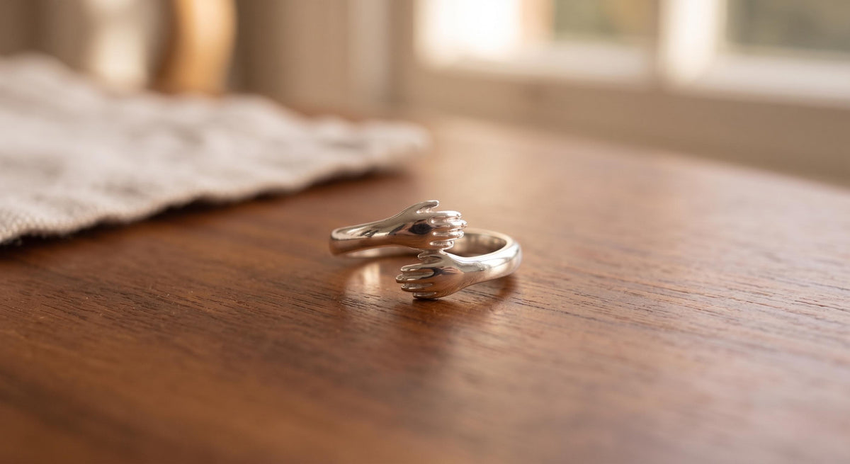Adjustable Hug Ring, 925 Sterling Silver Embrace Ring, Long Distance Relationship Gift, Best Friend Gift, Rose Gold or Yellow Gold Plated