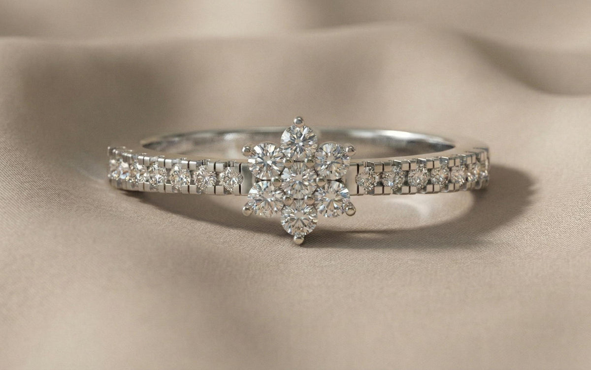 925 Sterling Silver Flower Cluster Ring, Gold Plated Diamond CZ Floral Engagement Ring, Dainty Promise Ring for Women, Gift For Her