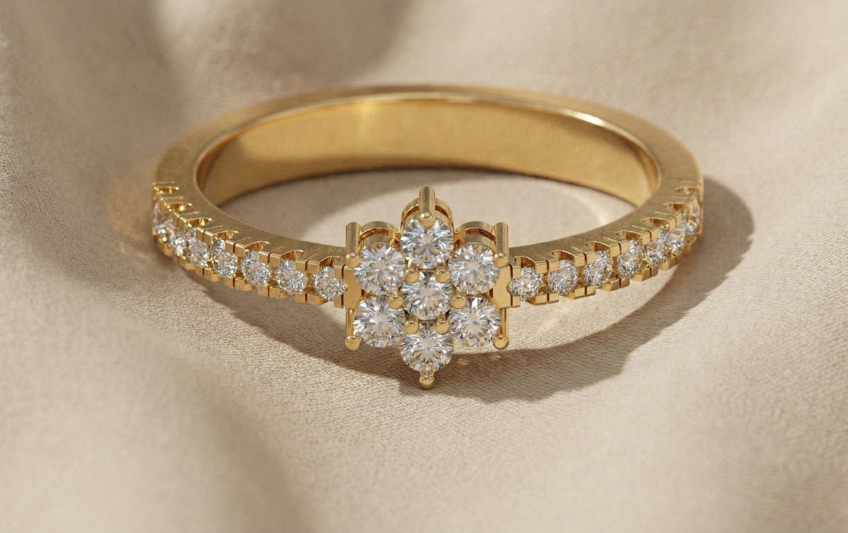 925 Sterling Silver Flower Cluster Ring, Gold Plated Diamond CZ Floral Engagement Ring, Dainty Promise Ring for Women, Gift For Her