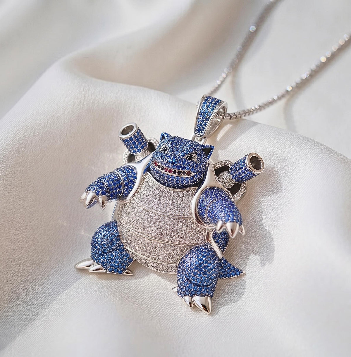 Rare Iced Out Blastoise Pokémon Pendant | 925 Sterling Silver Gold Plated | Custom Pokemon Jewelry | Rare Anime Gamer Charm Gift for her/him