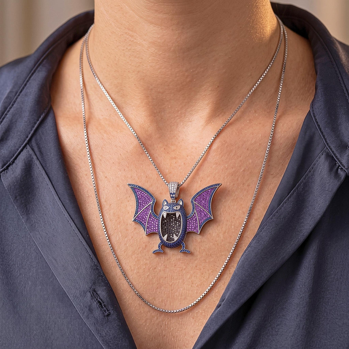 Rare Iced Out Golbat Pokémon Pendant 925 Sterling Silver • Custom Bat Jewelry • Halloween Hip Hop Charm • Gamer Nostalgia Gift for her/him