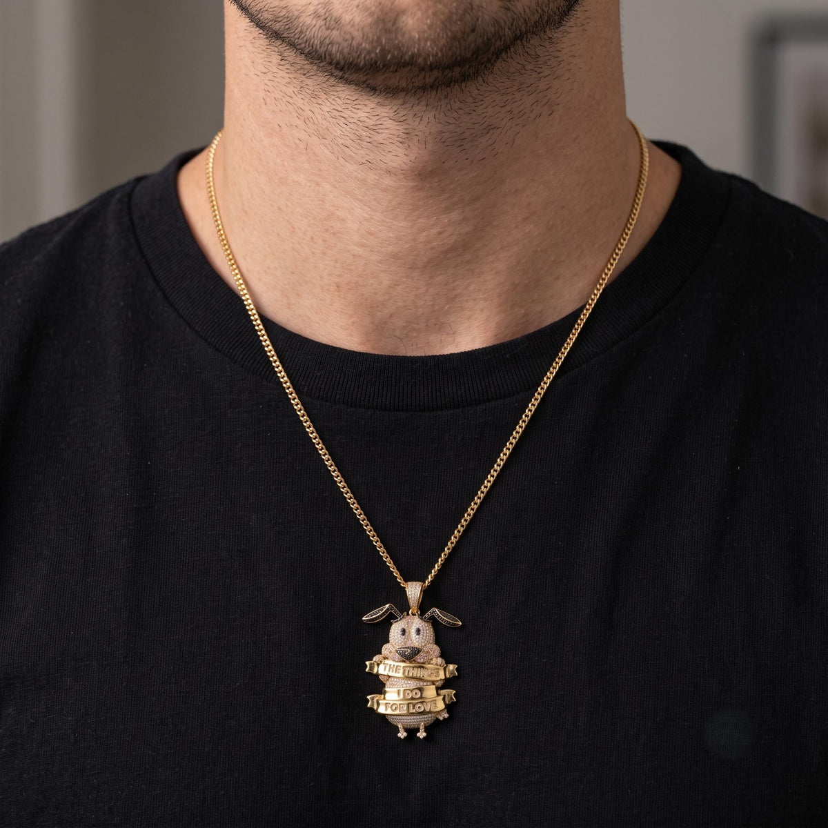 Rare Iced Out Nostalgic Cartoon Dog Pendant | 925 Sterling Silver  "The Things I Do For Love" | Gold Plated Hip Hop Jewelry Gift for her/him