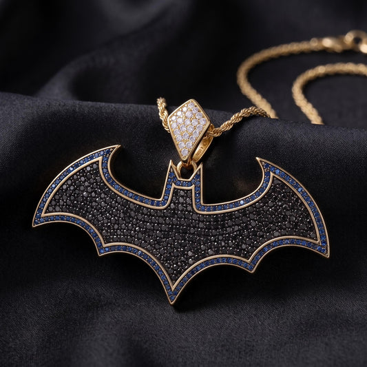 Iced Out Bat Pendant | 925 Sterling Silver Gold Plated Micro-Pave Hip Hop Jewelry