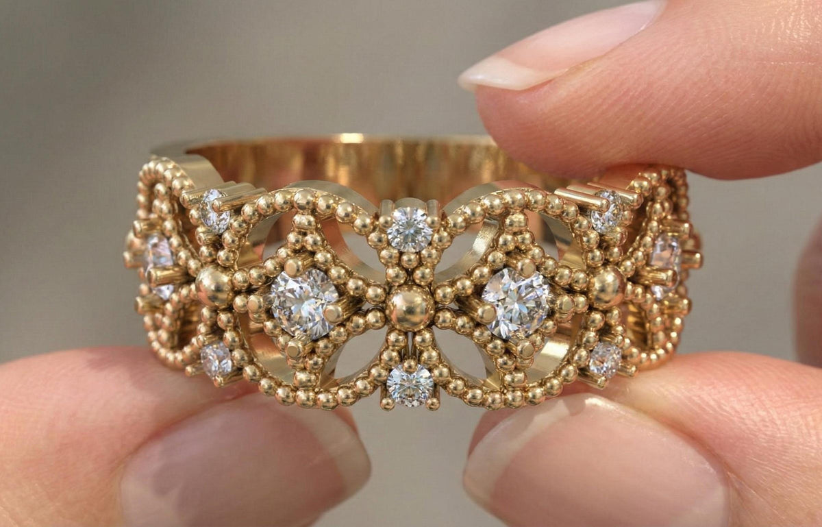 Vintage Floral Diamond Band | 925 Sterling Silver Eternity Ring
